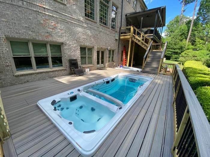 Swim spa set into a composite deck