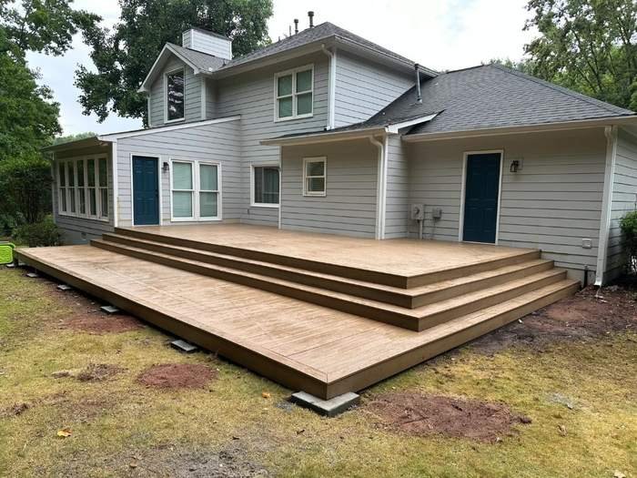 Low platform deck with wide stairs
