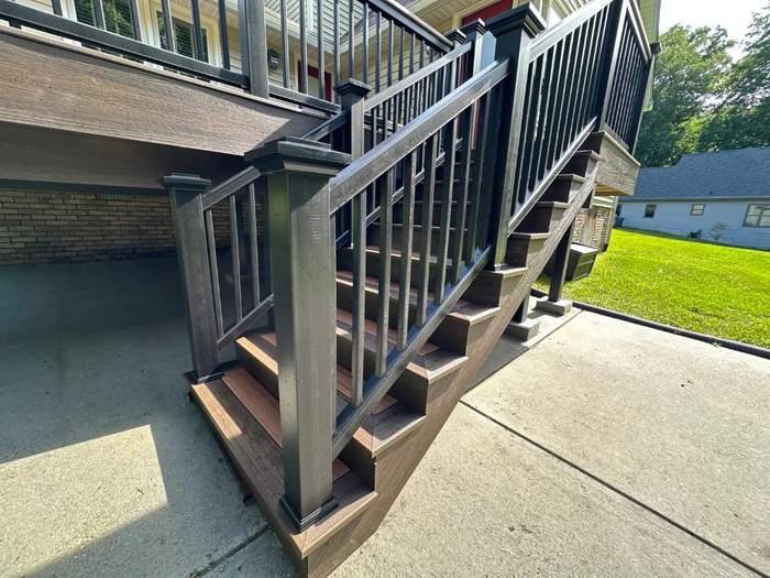 Composite stairs with black railing